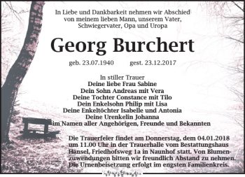 Traueranzeige von Georg Burchert von Leipziger Volkszeitung