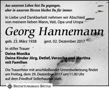 Traueranzeige von Georg Hannemann von Leipziger Volkszeitung