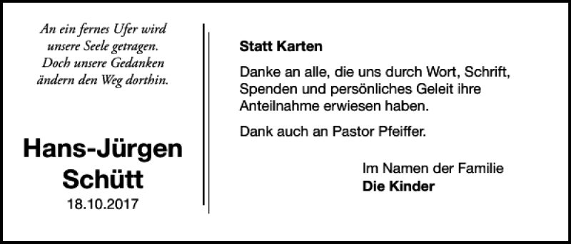 Traueranzeigen von HansJürgen Schütt traueranzeigen.de