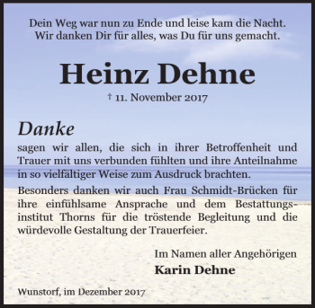Traueranzeige von Heinz Dehne von Schaumburger Nachrichten