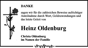 Traueranzeige von Heinz Oldenburg von Leipziger Volkszeitung