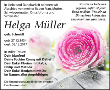 Traueranzeige von Helga Müller von Leipziger Volkszeitung