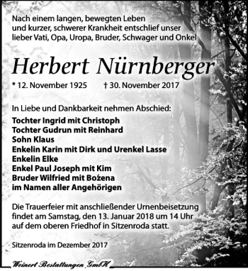 Traueranzeige von Herbert Nürnberger von Torgauer Zeitung