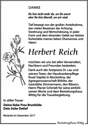 Traueranzeige von Herbert Reich von Leipziger Volkszeitung