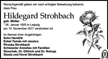 Traueranzeige von Hildegard Strohbach von Leipziger Volkszeitung