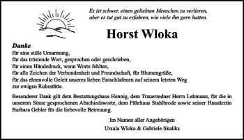 Traueranzeige von Horst Wloka von Ostsee-Zeitung