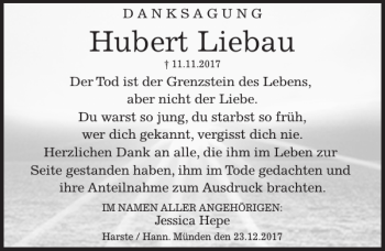 Traueranzeige von Hubert Liebau von Göttinger Tageblatt