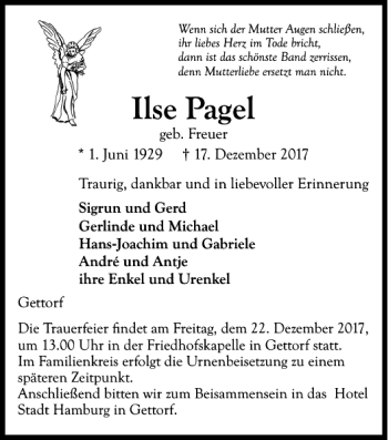 Traueranzeige von ILse Pagel von Kieler Nachrichten / Segeberger Zeitung