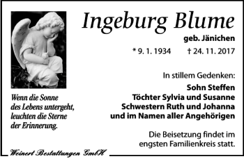 Traueranzeige von Ingeburg Blume von Torgauer Zeitung