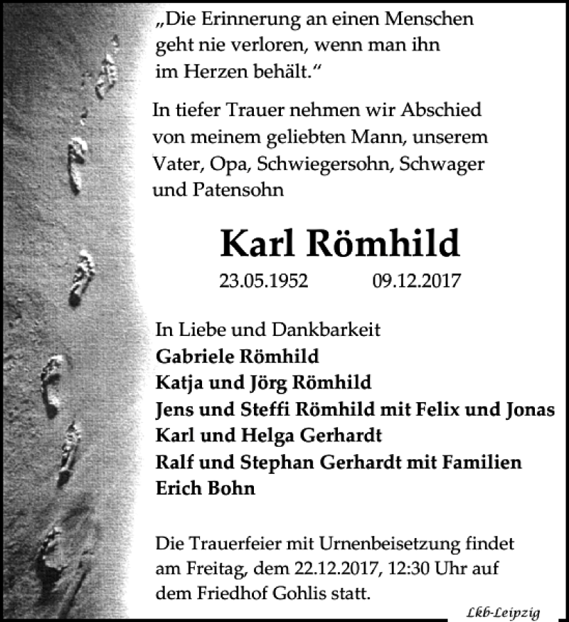 Traueranzeigen von Karl Römhild | trauer-anzeigen.de