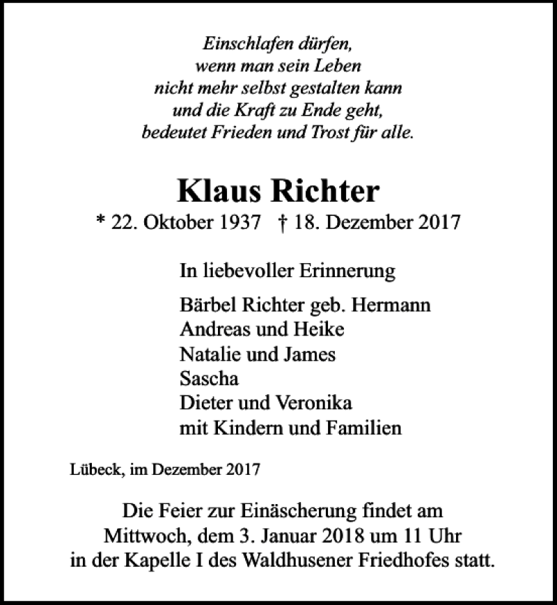 Traueranzeigen Von Klaus Richter Trauer Anzeigen De