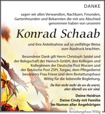 Traueranzeige von Konrad Schaab von Leipziger Volkszeitung