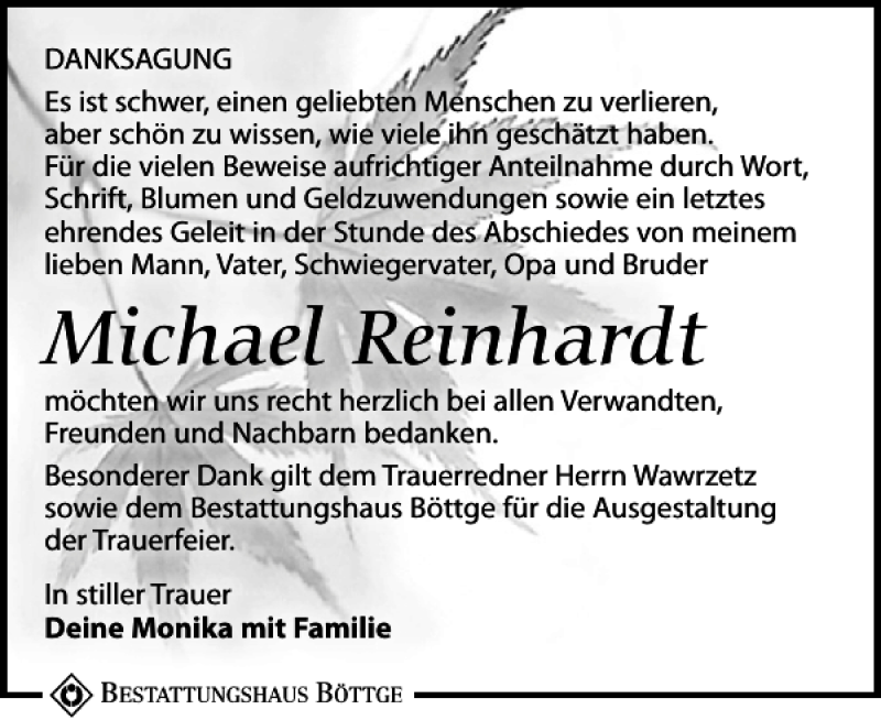 Traueranzeigen von Michael Reinhardt traueranzeigen.de