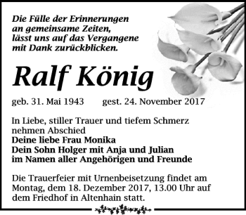 Traueranzeige von Ralf König von Leipziger Volkszeitung