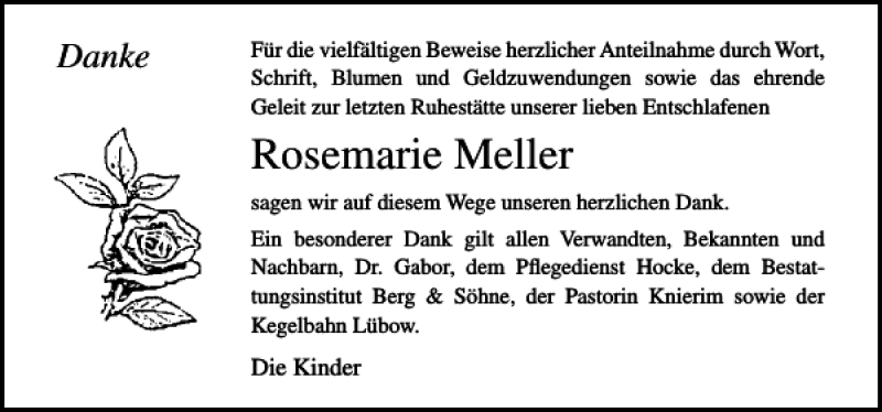  Traueranzeige für Rosemarie Meller vom 02.12.2017 aus Ostsee-Zeitung