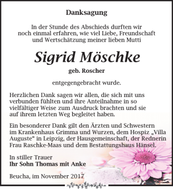 Traueranzeige von Sigrid Möschke von Leipziger Volkszeitung