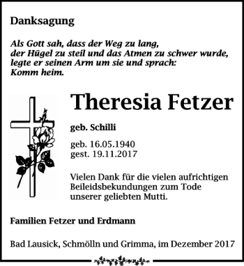 Traueranzeige von Theresia Fetzer von Leipziger Volkszeitung