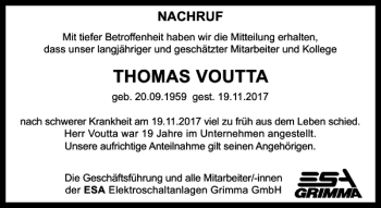 Traueranzeige von Thomas Voutta von Leipziger Volkszeitung