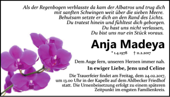 Traueranzeige von Anja Madeya von Ostsee-Zeitung