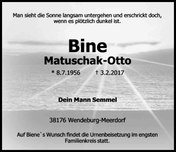 Traueranzeige von Bine Matuschak-Otto von Peiner Allgemeine Zeitung