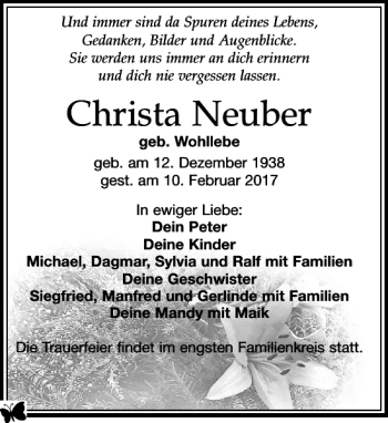 Traueranzeige von Christa Neuber von Leipziger Volkszeitung