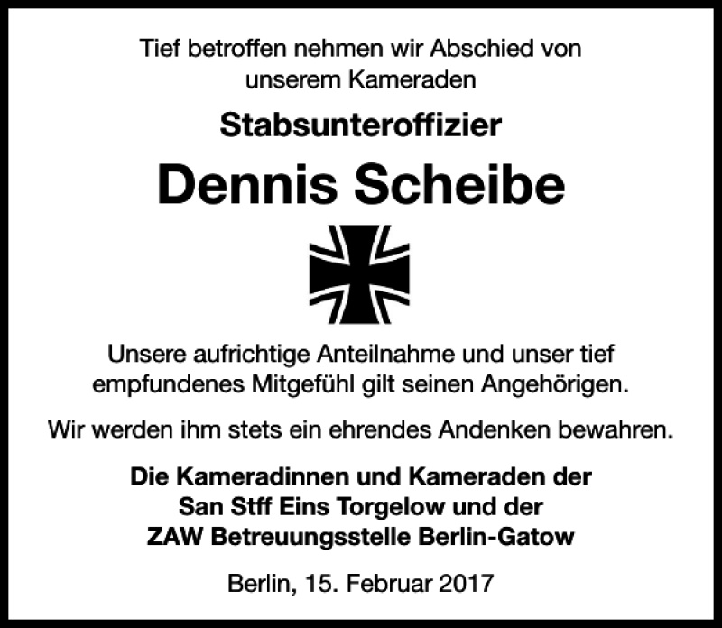  Traueranzeige für Dennis Scheibe vom 15.02.2017 aus MAZ-Trauer.de