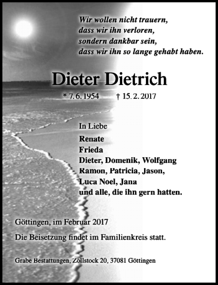  Traueranzeige für Dieter Dietrich vom 18.02.2017 aus Göttinger Tageblatt