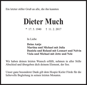 Traueranzeige von Dieter Much von Kieler Nachrichten / Segeberger Zeitung