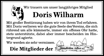Traueranzeige von Doris Wiharm von Aller Zeitung / Wolfsburger Allgemeine