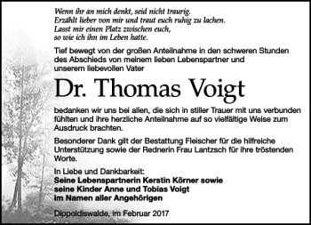 Traueranzeige von Dr. Thomas Voigt von Leipziger Volkszeitung