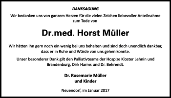Traueranzeige von Dr.med. Horst Müller von MAZ-Trauer.de