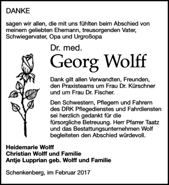 Traueranzeige von Georg Wolff von Leipziger Volkszeitung