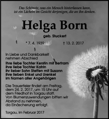 Traueranzeige von Helga Born von Torgauer Zeitung