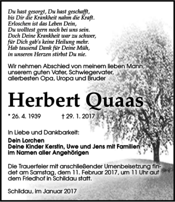 Traueranzeige von Herbert Quaas von Torgauer Zeitung