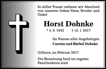 Traueranzeige von Horst Dohnke von Aller Zeitung / Wolfsburger Allgemeine