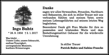 Traueranzeige von Ingo Buhtz von Aller Zeitung / Wolfsburger Allgemeine