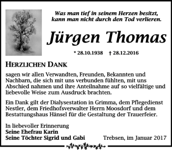 Traueranzeige von Jürgen Thomas von Leipziger Volkszeitung