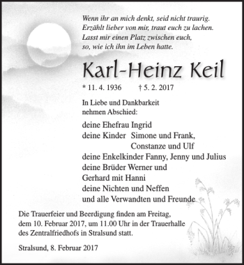 Traueranzeige von Karl-Heinz Keil von Ostsee-Zeitung