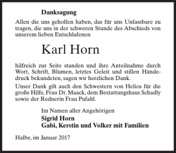 Traueranzeige von Karl Horn von MAZ-Trauer.de