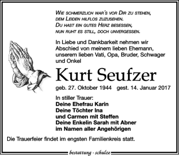 Traueranzeige von Kurt Seufzer von Leipziger Volkszeitung