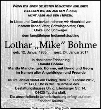 Traueranzeige von Lothar (Mike) Böhme von Leipziger Volkszeitung