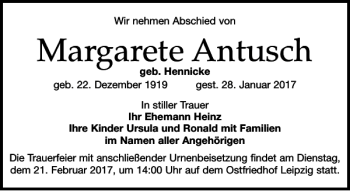 Traueranzeige von Margarete Antusch von Leipziger Volkszeitung