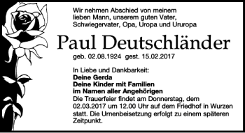 Traueranzeige von Paul Deutschländer von Leipziger Volkszeitung