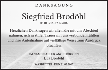 Traueranzeige von Siegfried Brodöhl von Aller Zeitung / Wolfsburger Allgemeine