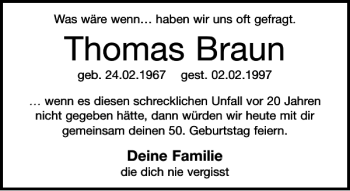 Traueranzeige von Thomas Braun von Leipziger Volkszeitung
