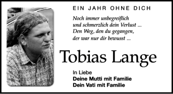 Traueranzeige von Tobias Lange von Leipziger Volkszeitung