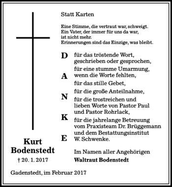 Traueranzeige von kurt Bodenstedt von Peiner Allgemeine Zeitung