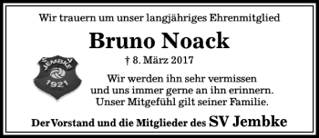 Traueranzeige von Bruno Noack von Aller Zeitung / Wolfsburger Allgemeine