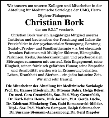 Traueranzeige von Christian Bork von Göttinger Tageblatt