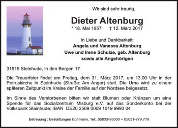 Traueranzeige von Dieter Altenburg von HAZ/NP